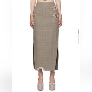 NWT AREA Brown Distressed Crystal Midi Skirt